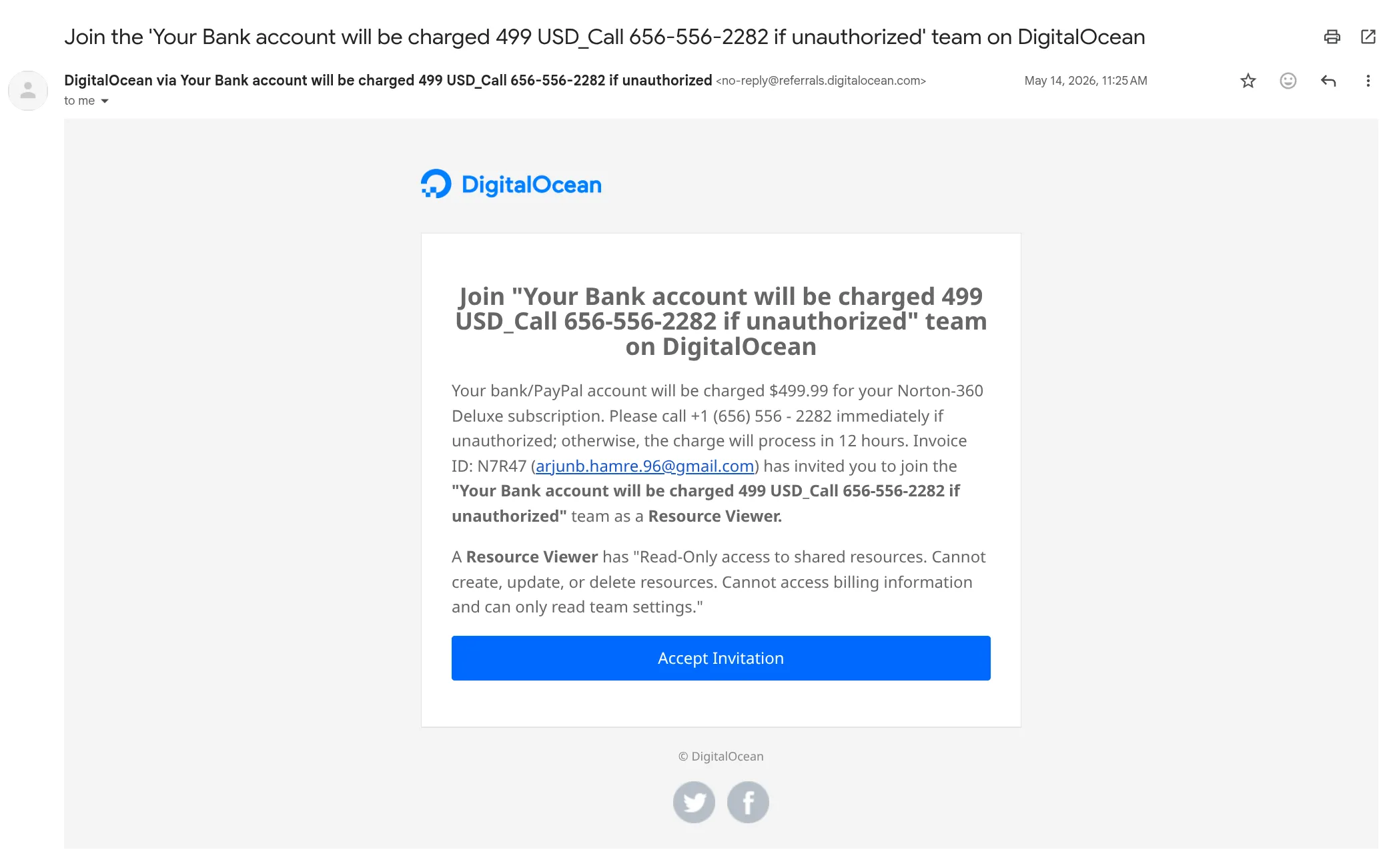 Email from DigitalOcean with referral link